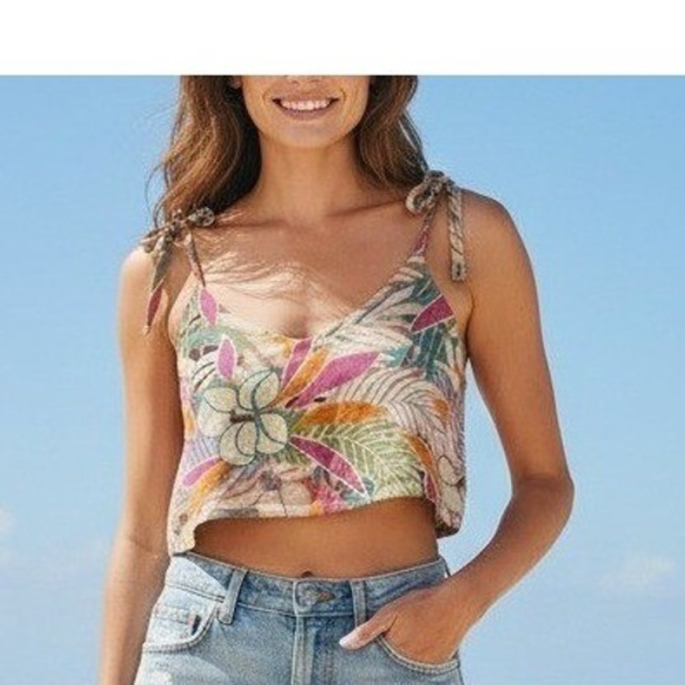 Rip Curl Crop Top Large Cala Vadella Excellent Tropical Tie Shoulder Boho Surf